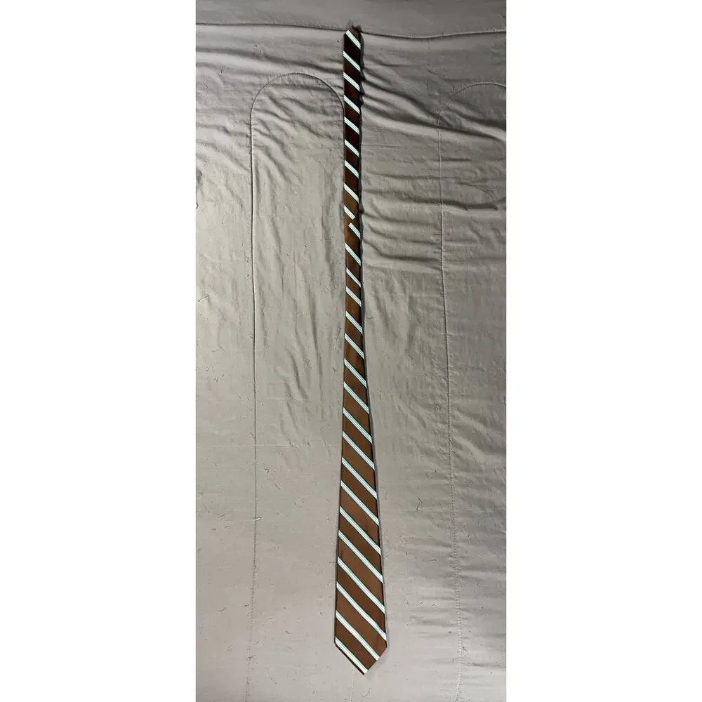 Vintage Christian Dior Tie Mens Brown Teal White Striped Polyester Regular Width